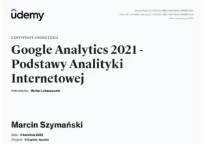 certyfikat UDEMY - Google Analytics